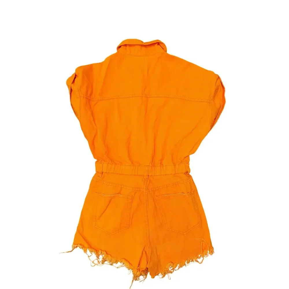 Item Ditto Small Let's Go Girls Denim Gameday Romper Orange
